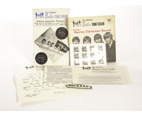 The Beatles: small collection of Fan Club ephemera from the London office and Another Beatles Christmas 1964 flexi disc, sold