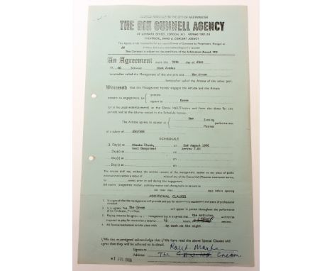 The Cream: Original Rich Gunnell Agency contract / agreement to perform at the &lsquo;The Klooks Kleek Club&rsquo;, 2nd Augus