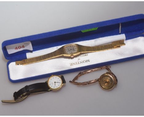 A Montine of Switzerland yellow metal ladies wristwatch with case together with a Rotary lady's wristwatch and 9ct gold link 