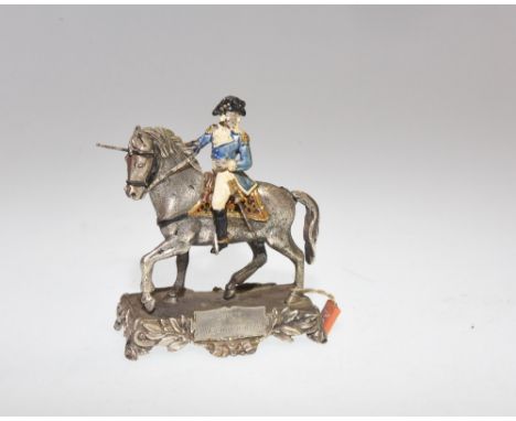 A small Italian enamel painted white metal cavalry figure of General G. Washington on foliate moulded stand  