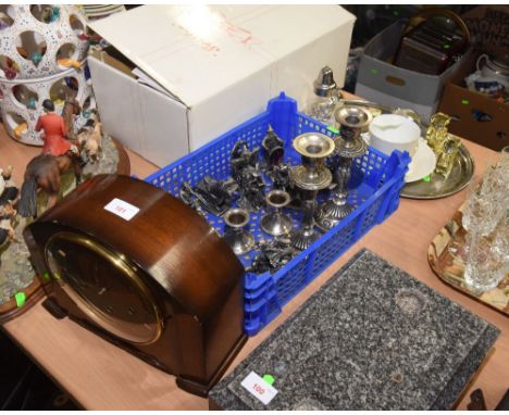 A tray inc. a Moustache cup and saucer, miniature fireman's helmet etc.; tog. with a quantity of lead figures and a 1930s oak