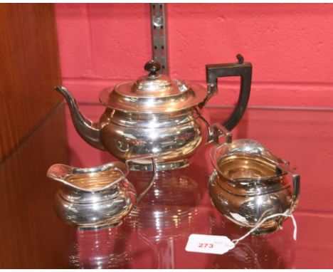 An EPNS Patrician ware three piece tea service comprising teapot, sugar bowl and milk jug 