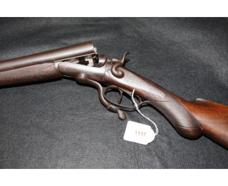 RFD ONLY: an under lever 12 gauge hammer gun with no visible number, box lock action, 30" barrels, pistol grip stock.
