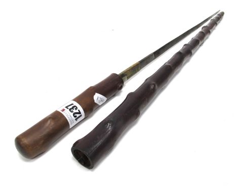 A XIX Century Sword Stick, in black thorn casing, blade 71cm, overall length 89cm, blade etched with motif reading 'Peace Wit