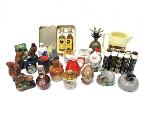 An Assortment of Novelty Jugs, Birds, Animals and Flagons, mostly empty, including Beneagles, Whyte &amp; Mackay, The Spirit 