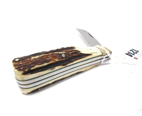 Stan Shaw (Sheffield); Two Blade Pocket Knife, with stag scales, 10cm long closed, 17.5cm blade open.