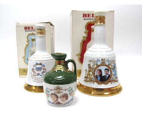 Whisky - Rutherford's Commemorative Flagon, 18.75cl; Bell's Commemorative "Bell" Decanters, boxed. (One possibly cork broken 