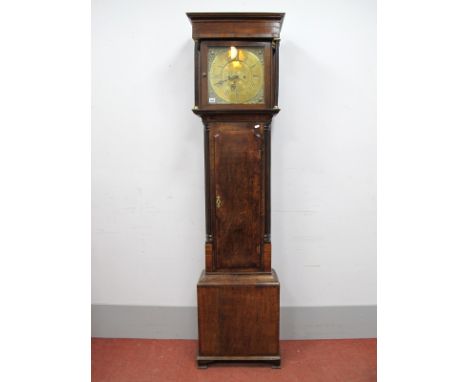 An XVIII Century Oak Eight-Day Longcase Clock, the (replaced) hood with stepped pediment and square door to brass dial with R