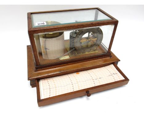 An Early XX Century Reynolds and Branson Ltd., Leeds Barograph, with brass frame and drum nickel plated bellows, silvered bar