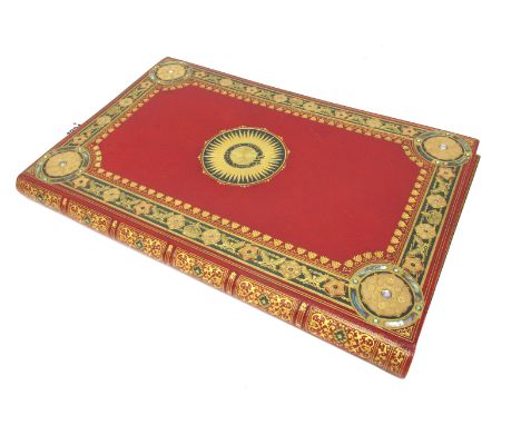 A Sangorski &amp; Sutcliffe Early XX Century Blotter/Document Binder, the red and green leather cover elaborately tooled in g
