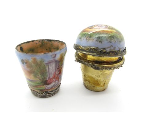 An Austrian White Metal and Enamel Early XIX Century Vinaigrette, of egg form, painted with courting couples in a wooded land