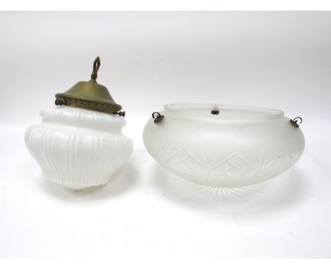 An Early XX Century White Glass Ceiling Light, of wavy globular form, screw suspending from brass fitting, 22cm diameter. A c