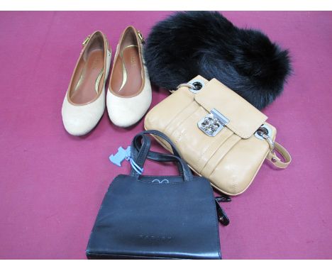 A Black Leather Radley Handbag, a Jane Shilton beige leather handbag, a pair of Ralph Lauren flat 'Ballerina' style shoes (si