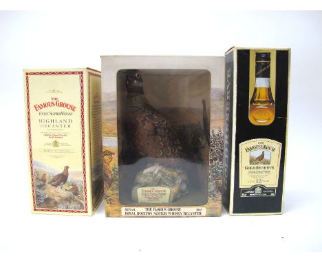 Whisky - The Famous Grouse, Highland Decanter, 70cl, 40% Vol., Royal Doulton Grouse Decanter, 75cl, 43% Vol., Gold Reserve De