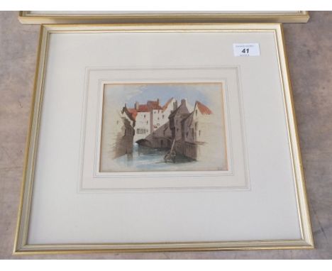 Two watercolours of a seascape and a town riverside