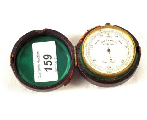 A 19th Century cased compensated pocket barometer by Wood, late Abraham, Liverpool