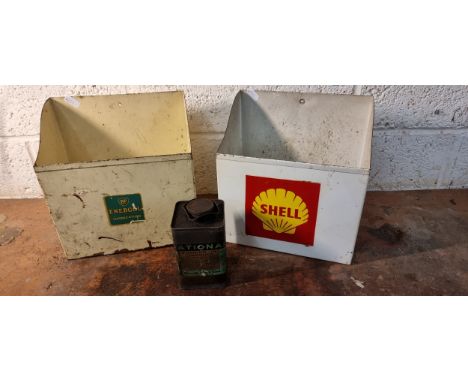 A Shell booklet holder 23 x 15 x 24cm, a similar BP example and a W &amp; H Johnson, Hull running in compound tin (3)