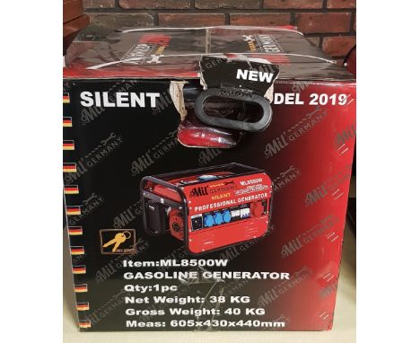 A Mil Germany ML8500W petrol generator, unused, with manual, boxed