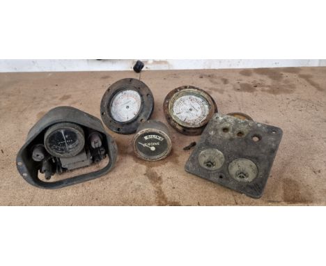 Two Telegauge petrol gauges, an Engine Oiling gauge, a CAV voltmeter and ampere gauge and another ampere gauge