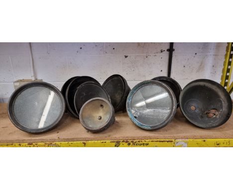 Three King of the Road 10" headlamps and other lamp bodies,&nbsp;including a 6 1/2" motorcycle lamp