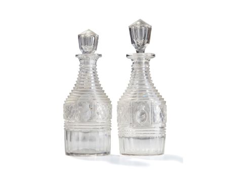 PAIR OF FULL BOTTLE DECANTERS BEARING THE BREADALBANE CREST AND MOTTO EARLY 19TH CENTURY the body of each of cylindrical form