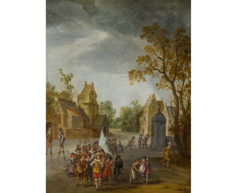 CORNELIS DROOCHSLOOT (DUTCH b.1640-d.1673) CHILDREN'S PASTIMES Indistinctly signed, oil on panel, and a pair by the same hand