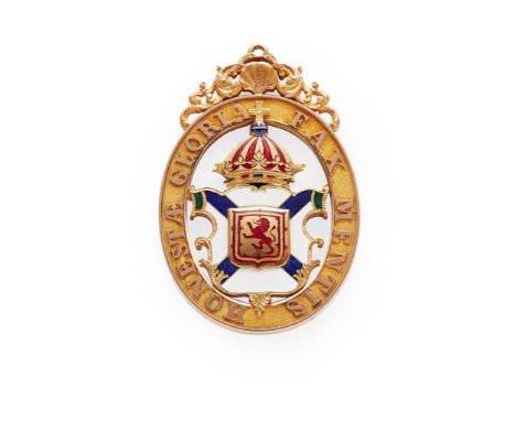 BARONET OF NOVA SCOTIA BADGE 19TH CENTURY unmarked, of oval outline, the outer garter in blue enamel with gold lettering read