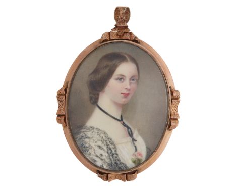 Y PORTRAIT MINIATURE MISS BAILLIE HAMILTON oval, watercolour and bodycolour on ivory, the subject with light brown hair parte