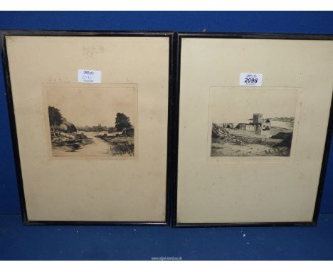Two Donald Crawford signed, Drypoint etchings, "Iona Cathedral" and one other.