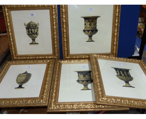 A set of five gilt framed Prints depicting Plate VII Black vase and Plate VIII Piranesi vase after an etching by Giovanni Bat