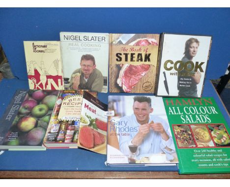 Seven cookery books to include: Nigel Slater, Cook with Jamie, The Book of Steaks, etc.