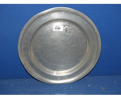 A Pewter Charger, engraved 1715, with touchmarks, 13" diameter.