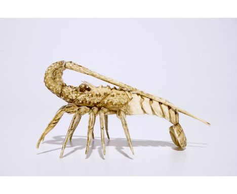 A Japanese ivory okimono of a lobster, Meiji, 19th C.  Dim.: 17 x 13 cm - H.: 9 cm  Condition reports and high resolution pic