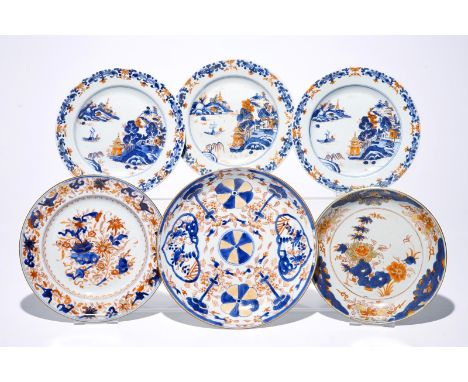 Six various Chinese Imari-style dishes and plates, Kangxi/Qianlong  Dia.: 27,5 cm (the largest)  Condition reports and high r