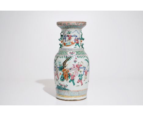 A Chinese famille rose vase with playing boys, 19th C.  H.: 45 cm  Condition reports and high resolution pictures are availab