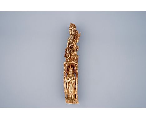 A Burmese lacquered ivory carving, 18/19th C.  H.: 23 cm  Condition:- In excellent condition with minor age-ralated wear such