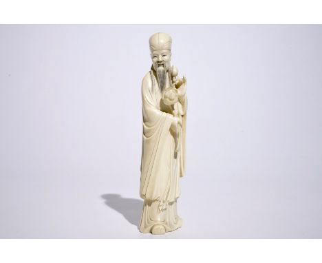 A Chinese ivory figure of an immortal, 19th C.  H.: 25 cm  Condition reports and high resolution pictures are available on ou