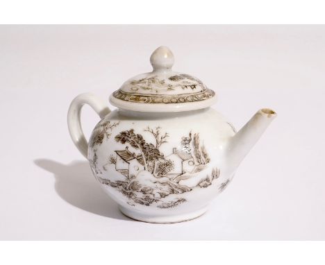 A Chinese grisaille miniature teapot with a landscape design, Yongzheng  L.: 10 cm - W.: 6 cm - H.: 6,5 cm  Condition reports