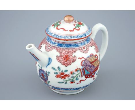 A Chinese Dutch-decorated Amsterdams bont teapot and cover, Kangxi  H.: 11 cm  Condition reports and high resolution pictures