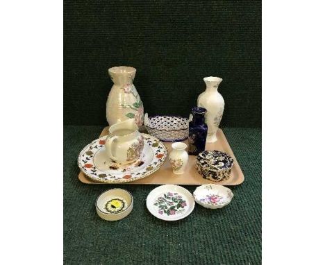 A tray of Maling vase, Aynsley Wild Tudor vase, Royal Crown Derby plate, jug etc 