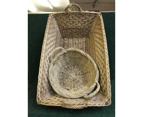 A large wicker hamper and basket 