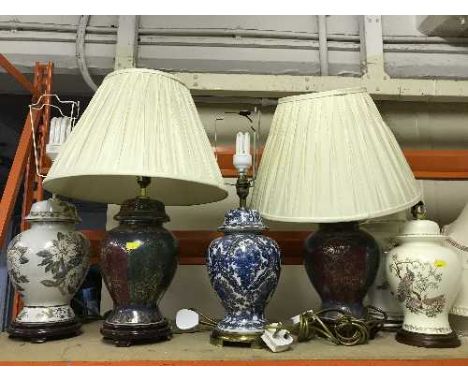 Six assorted ceramic table lamps and shades 