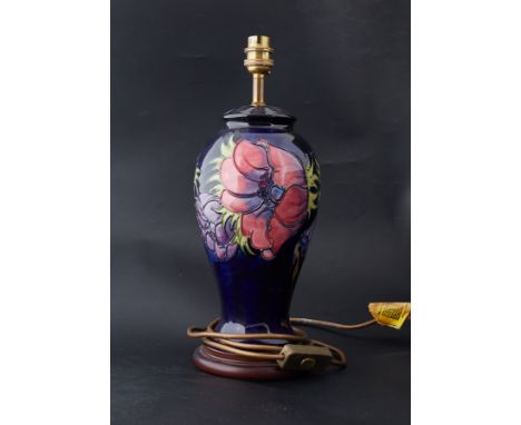 Moorcroft, a baluster shaped table lamp on blue ground, height 29cm.