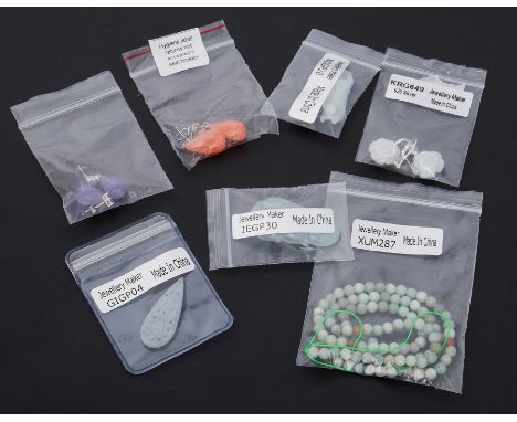 A collection of Jewellery to include a 50cm string of jadeite beads, approx. 4mm, 18.68gm, a jadeite leaf pendant, 10.81gm, a