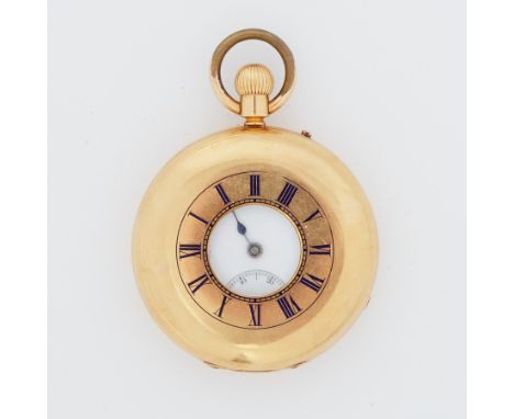 An 18ct. gold cased half hunter pocket watch by E. &amp; E. Emanual of 3. The Hard, Portsea (Portsmouth), keyless movement, s