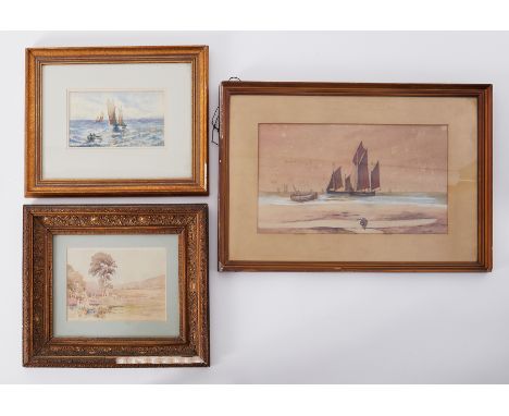 Seven various pictures including vintage watercolours, small marine painting H K Tapson, Joel Palmer St Aubyn's watercolour a