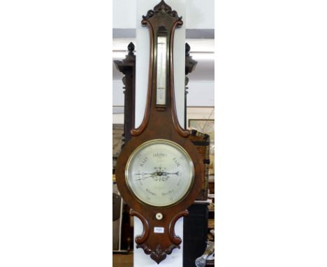 A Victorian rosewood wheel barometer/thermometer, 106cm 