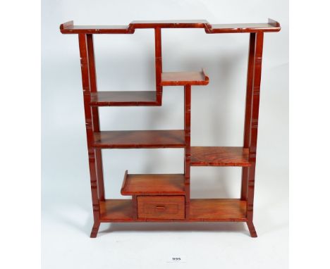 An oriental wooden miniature display shelf, 45 x 40cm 