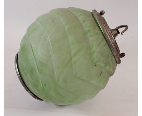An Art Deco green glass and chrome spherical glass ceiling light, 18cm diameter approx 