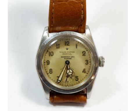 A Rolex vintage gentleman's Oyster Royal wrist watch retailed by Dobbies Ltd Nairobi, with seconds dial and Mercedes hands, N